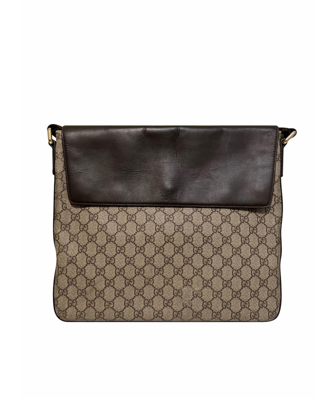 GUCCI Коричневая жаккардовая сумка на плечо, фото 1