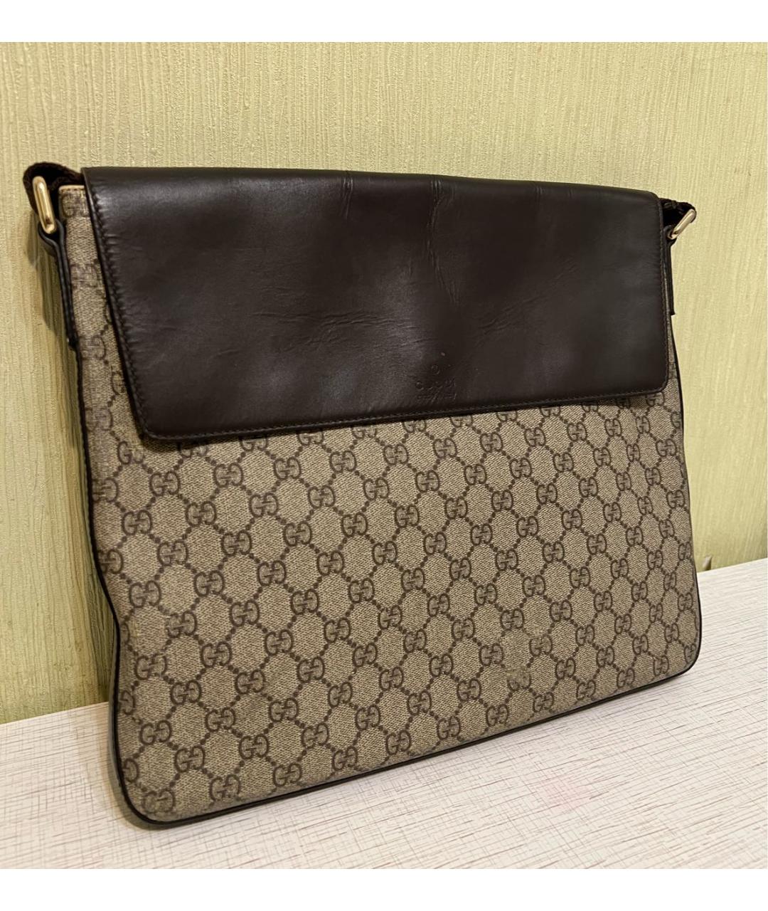 GUCCI Коричневая жаккардовая сумка на плечо, фото 2