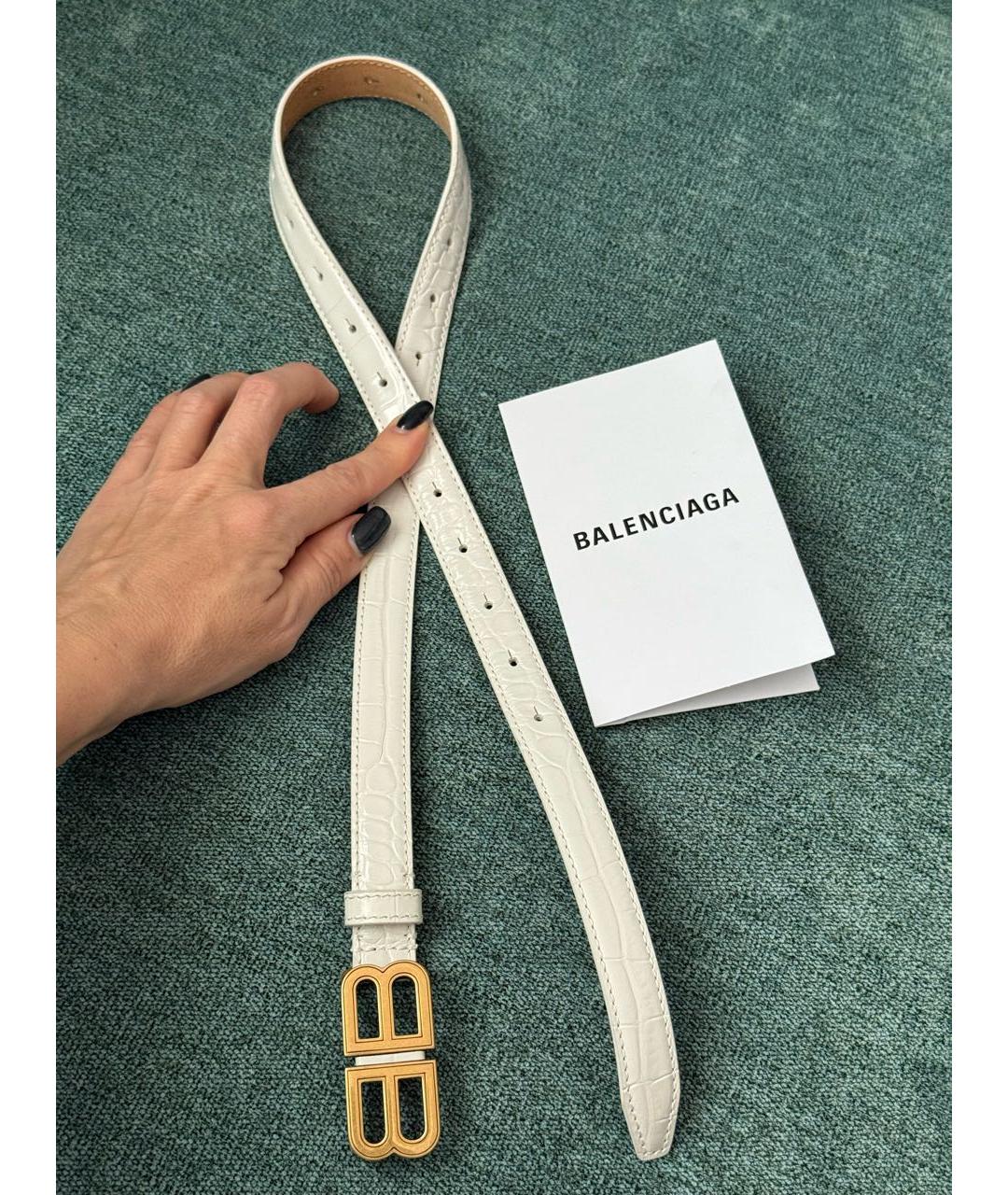 BALENCIAGA Белый ремень из лакированной кожи, фото 4