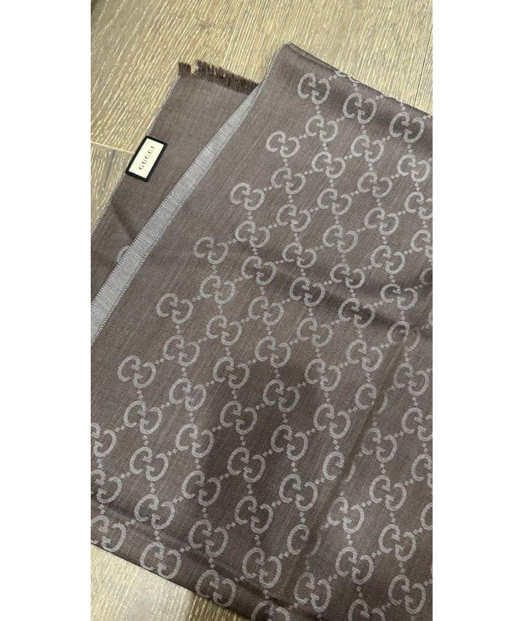 GUCCI Серый шерстяной шарф, фото 3