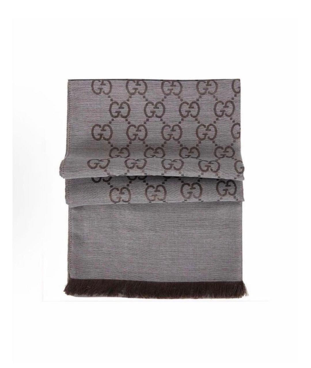 GUCCI Серый шерстяной шарф, фото 1