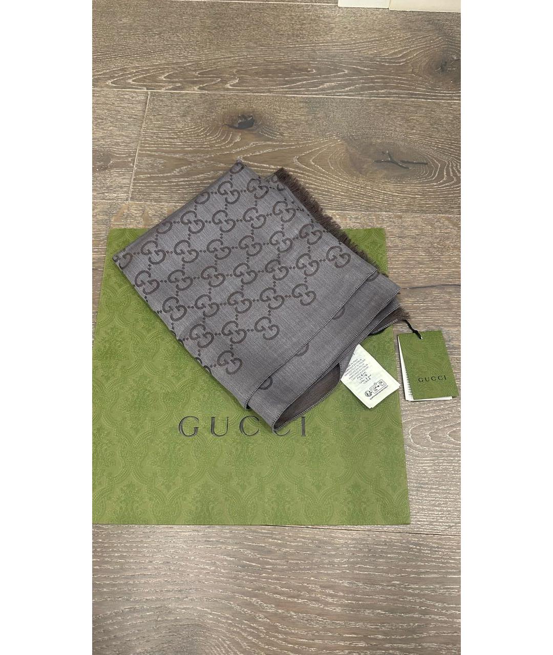 GUCCI Серый шерстяной шарф, фото 5