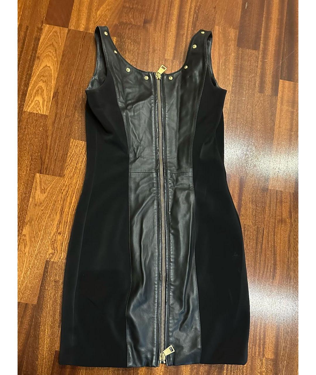 VERSUS VERSACE Черное кожаное повседневное платье, фото 2