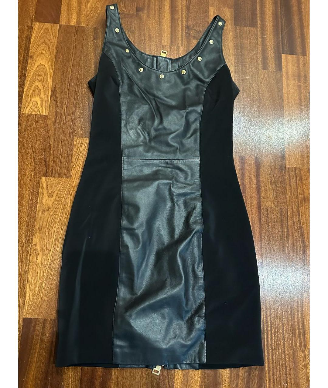 VERSUS VERSACE Черное кожаное повседневное платье, фото 4