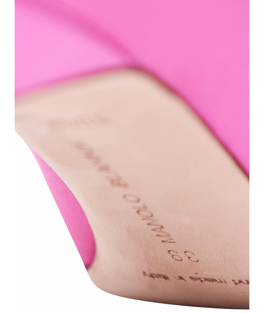 MANOLO BLAHNIK Розовые текстильные лодочки на низком каблуке, фото 3