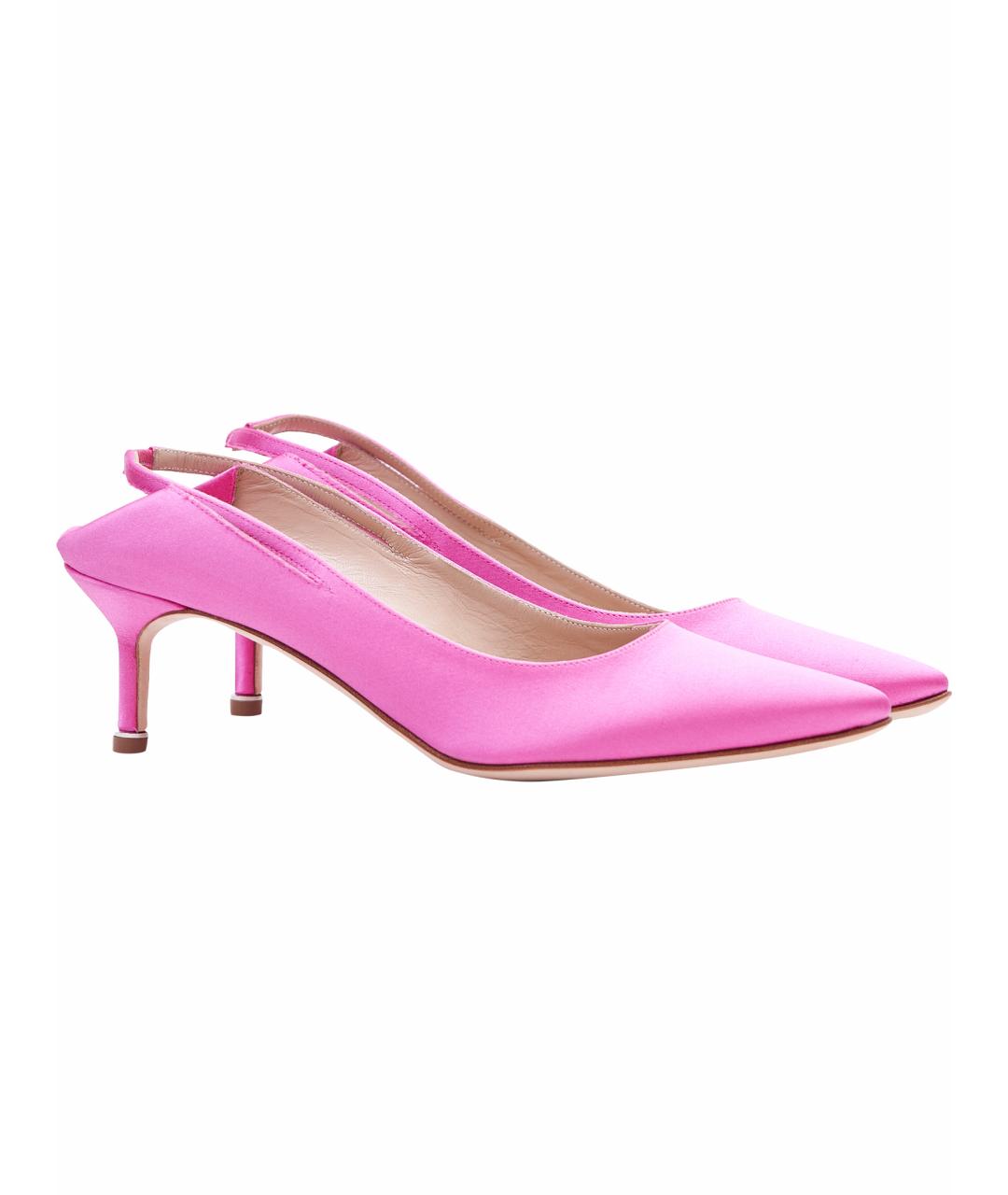 MANOLO BLAHNIK Розовые текстильные лодочки на низком каблуке, фото 6