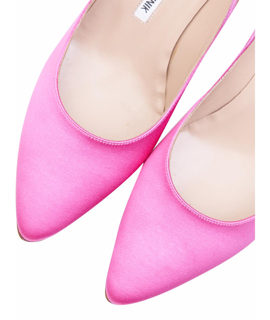 MANOLO BLAHNIK Розовые текстильные лодочки на низком каблуке, фото 4