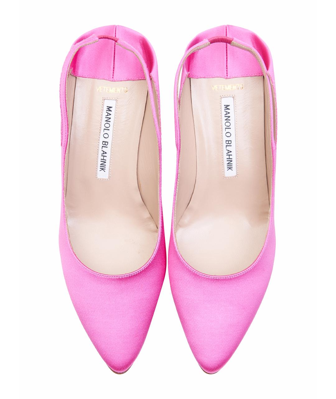 MANOLO BLAHNIK Розовые текстильные лодочки на низком каблуке, фото 8