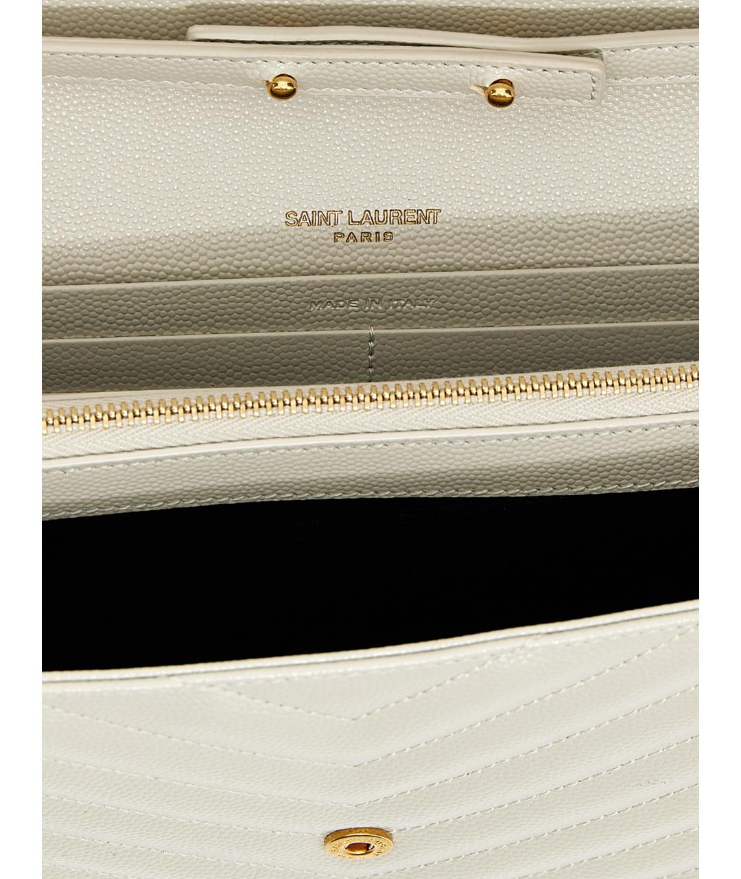 SAINT LAURENT Бежевая кожаная сумка через плечо, фото 4