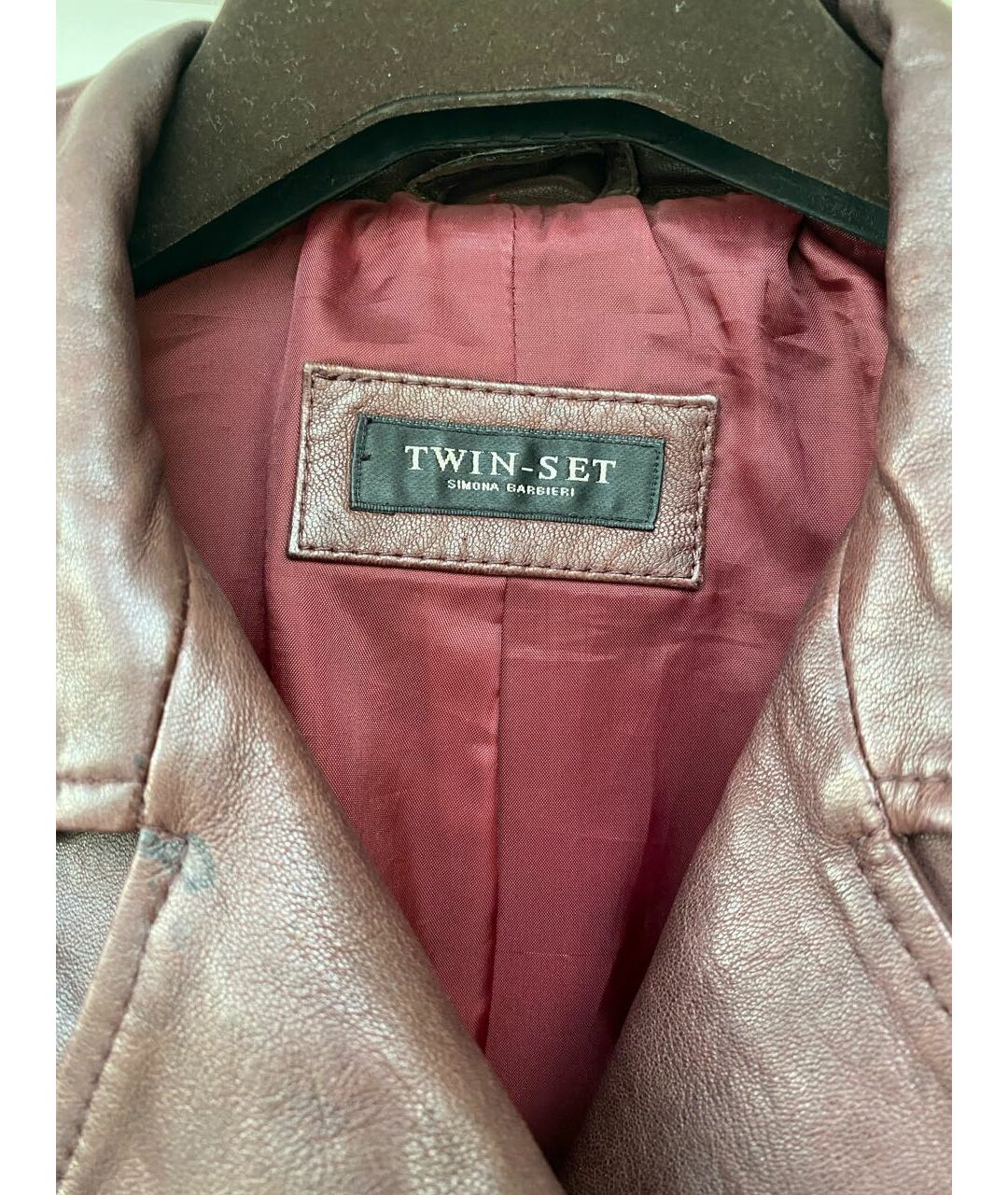 TWIN-SET Бордовая кожаная куртка, фото 4