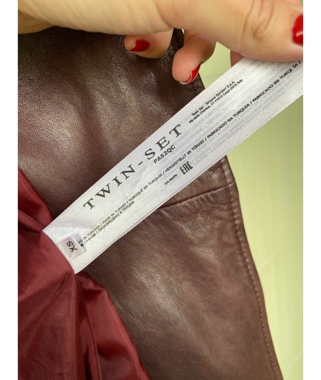 TWIN-SET Бордовая кожаная куртка, фото 6