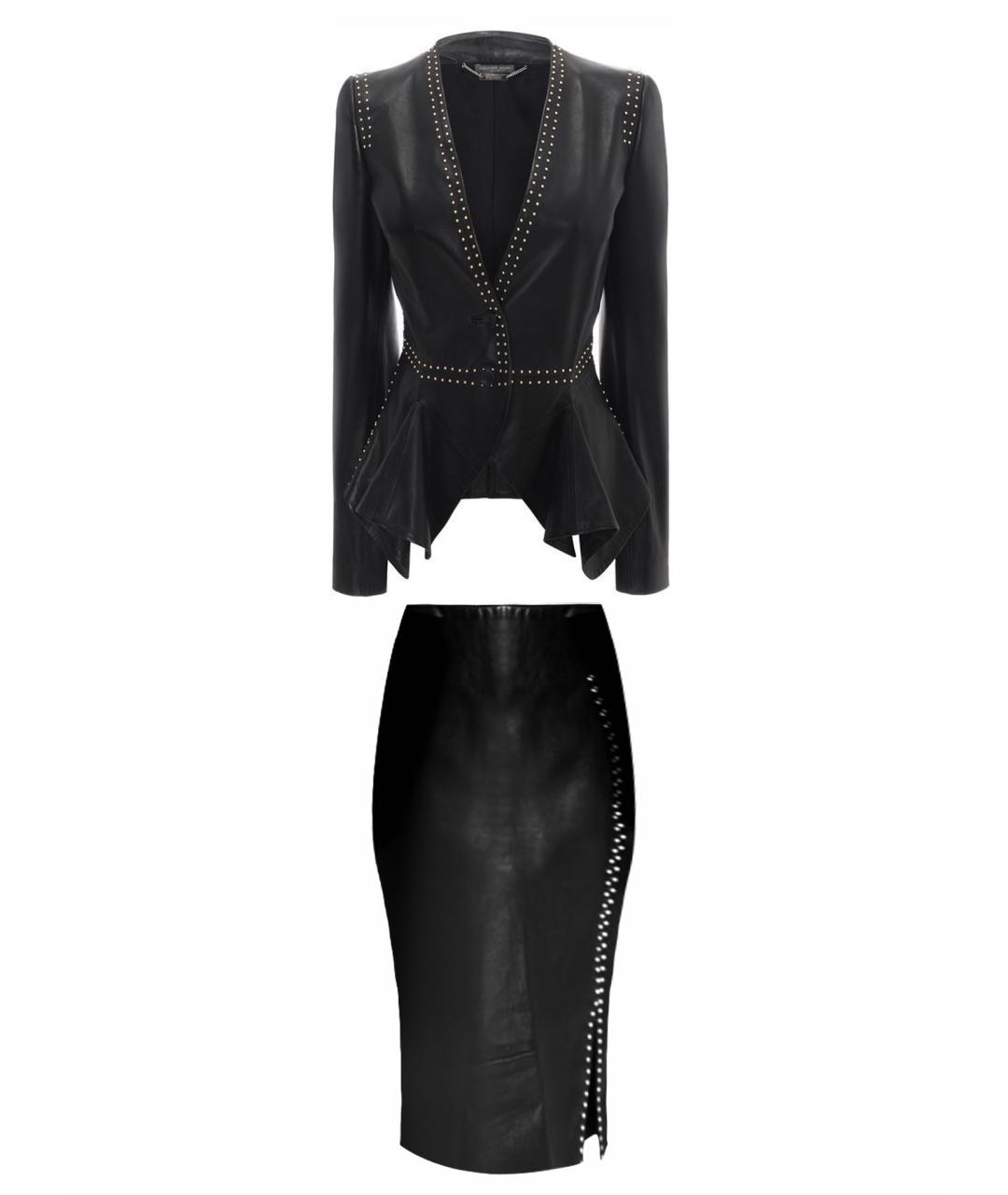 ALEXANDER MCQUEEN Черный кожаный костюм с юбками, фото 1