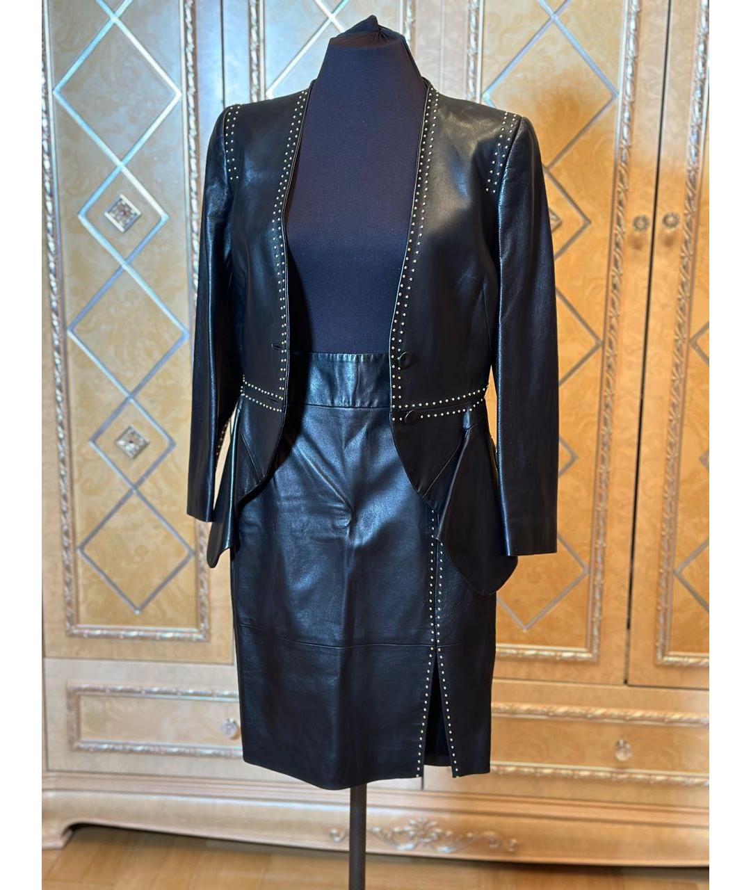ALEXANDER MCQUEEN Черный кожаный костюм с юбками, фото 2