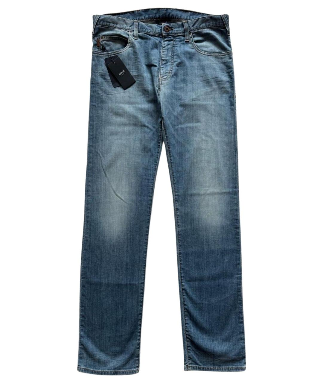 ARMANI JEANS Голубые хлопковые прямые джинсы, фото 1