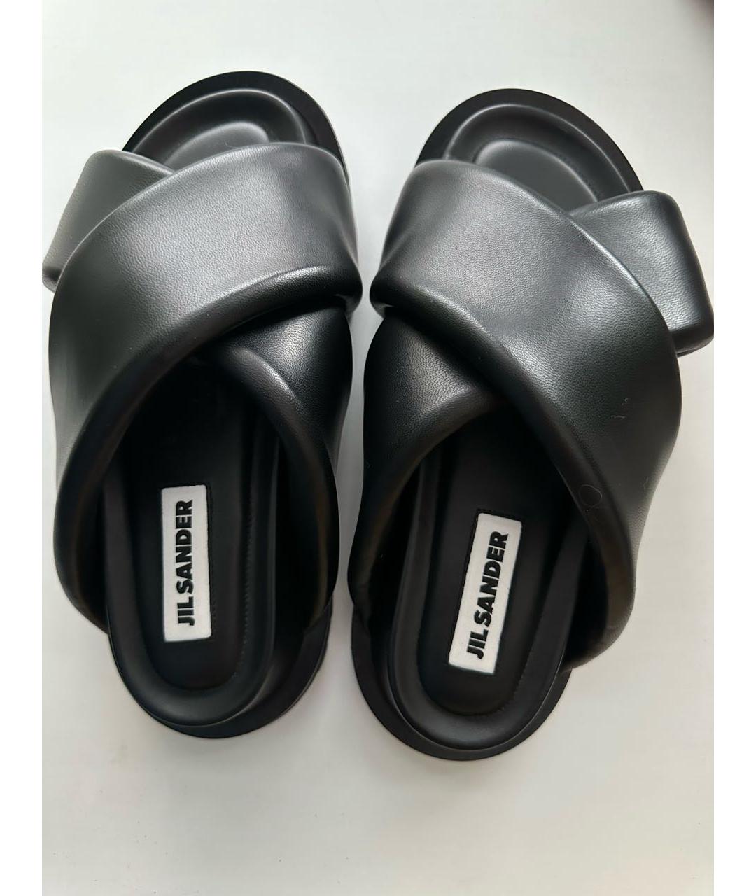 JIL SANDER Черные кожаные шлепанцы, фото 2