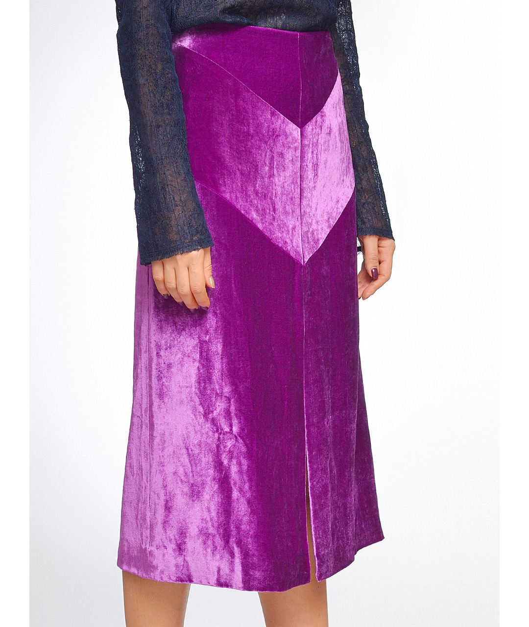NINA RICCI Фиолетовая бархатная юбка миди, фото 2