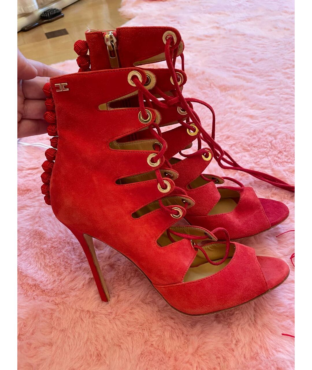 ELISABETTA FRANCHI Коралловые замшевые ботильоны, фото 9