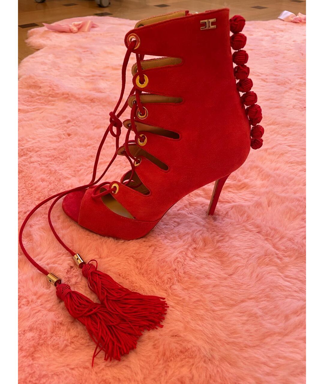 ELISABETTA FRANCHI Коралловые замшевые ботильоны, фото 6