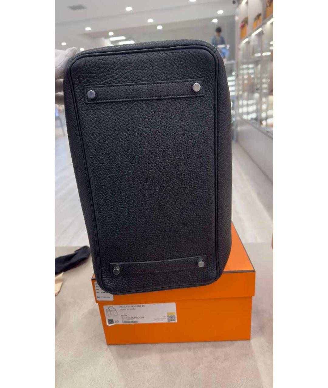 HERMES Черная кожаная сумка с короткими ручками, фото 5