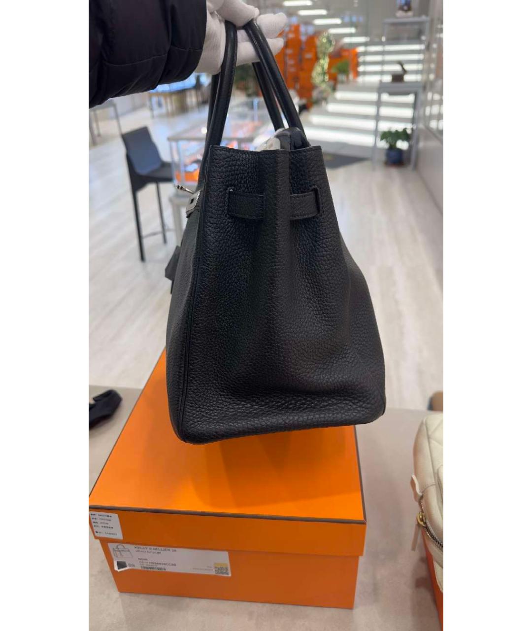 HERMES Черная кожаная сумка с короткими ручками, фото 4
