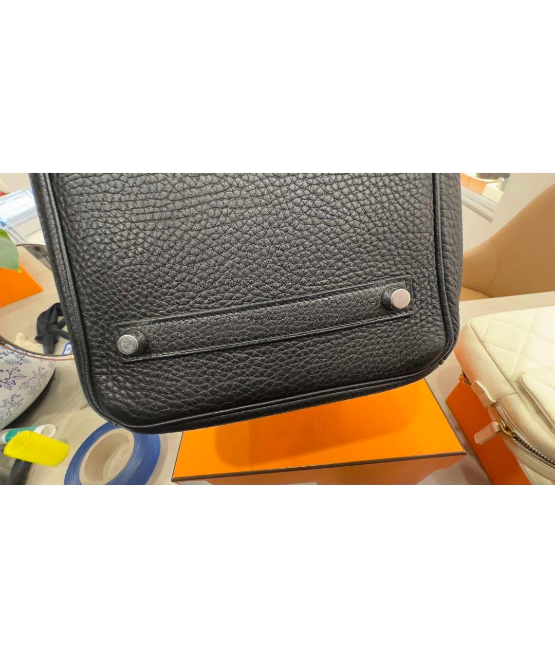 HERMES Черная кожаная сумка с короткими ручками, фото 7