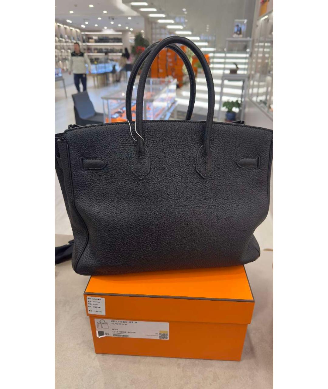 HERMES Черная кожаная сумка с короткими ручками, фото 2