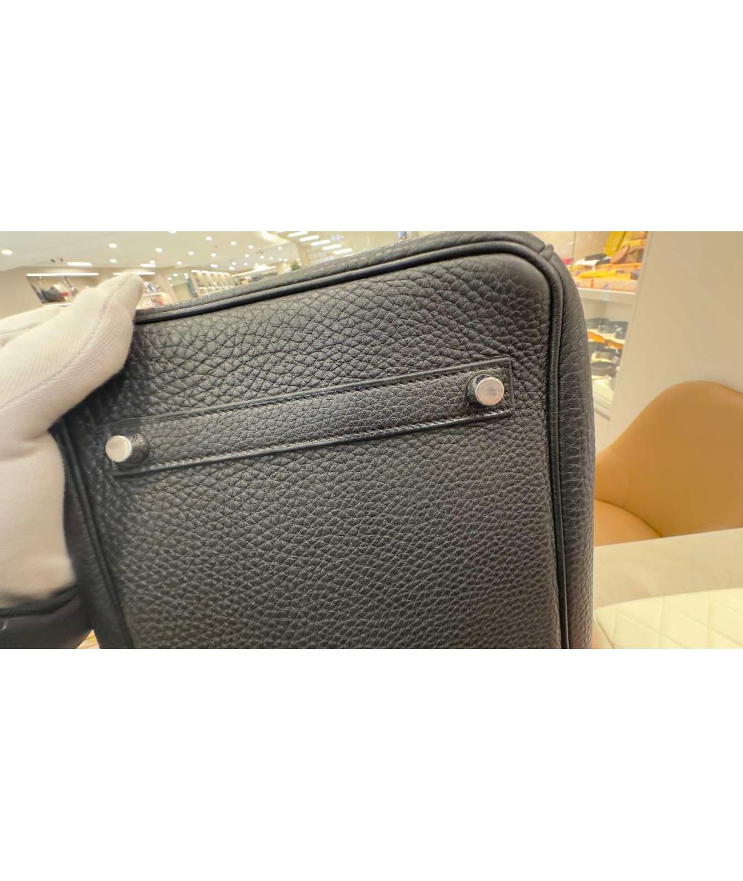 HERMES Черная кожаная сумка с короткими ручками, фото 6