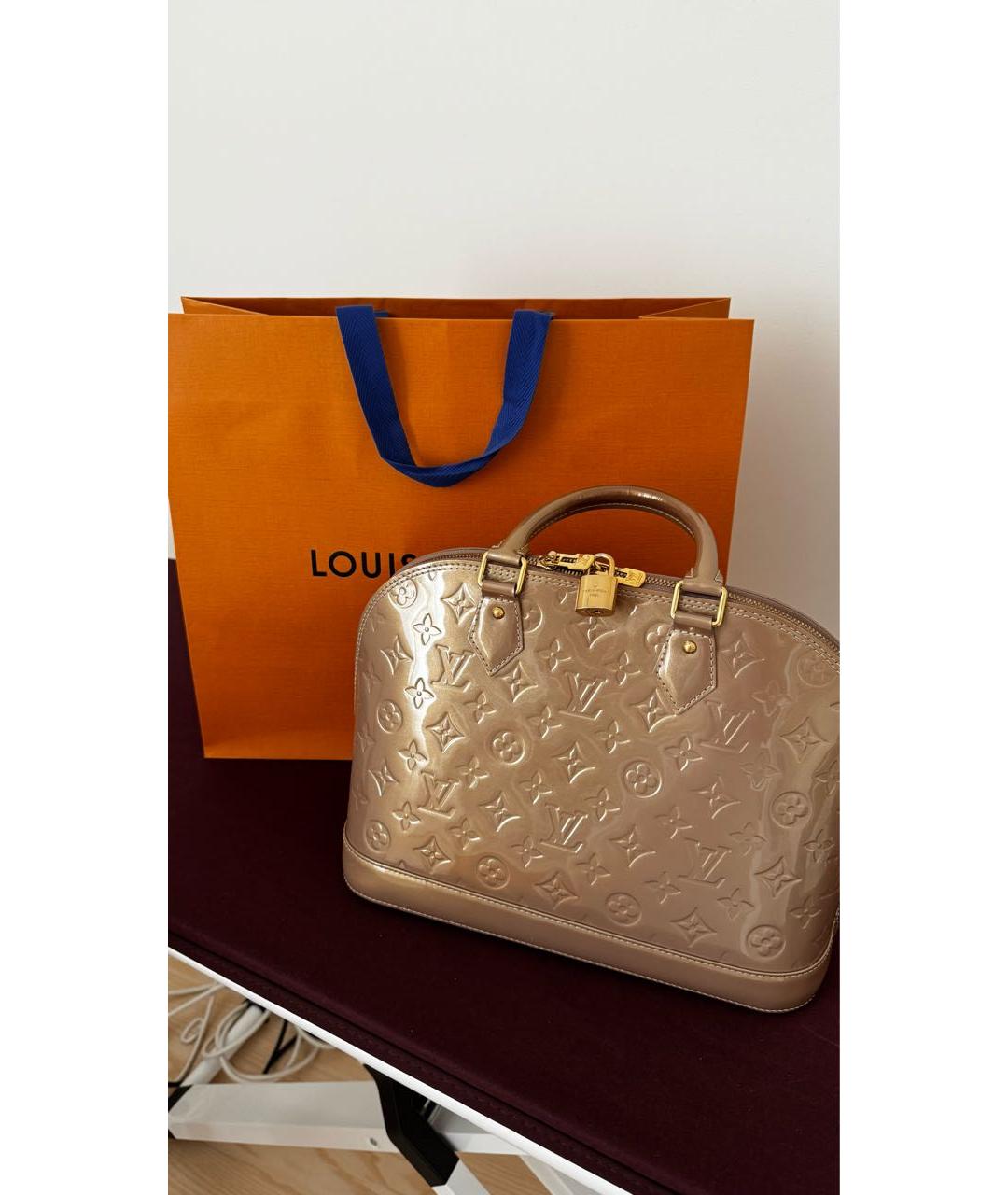 LOUIS VUITTON Бежевая кожаная сумка с короткими ручками, фото 8