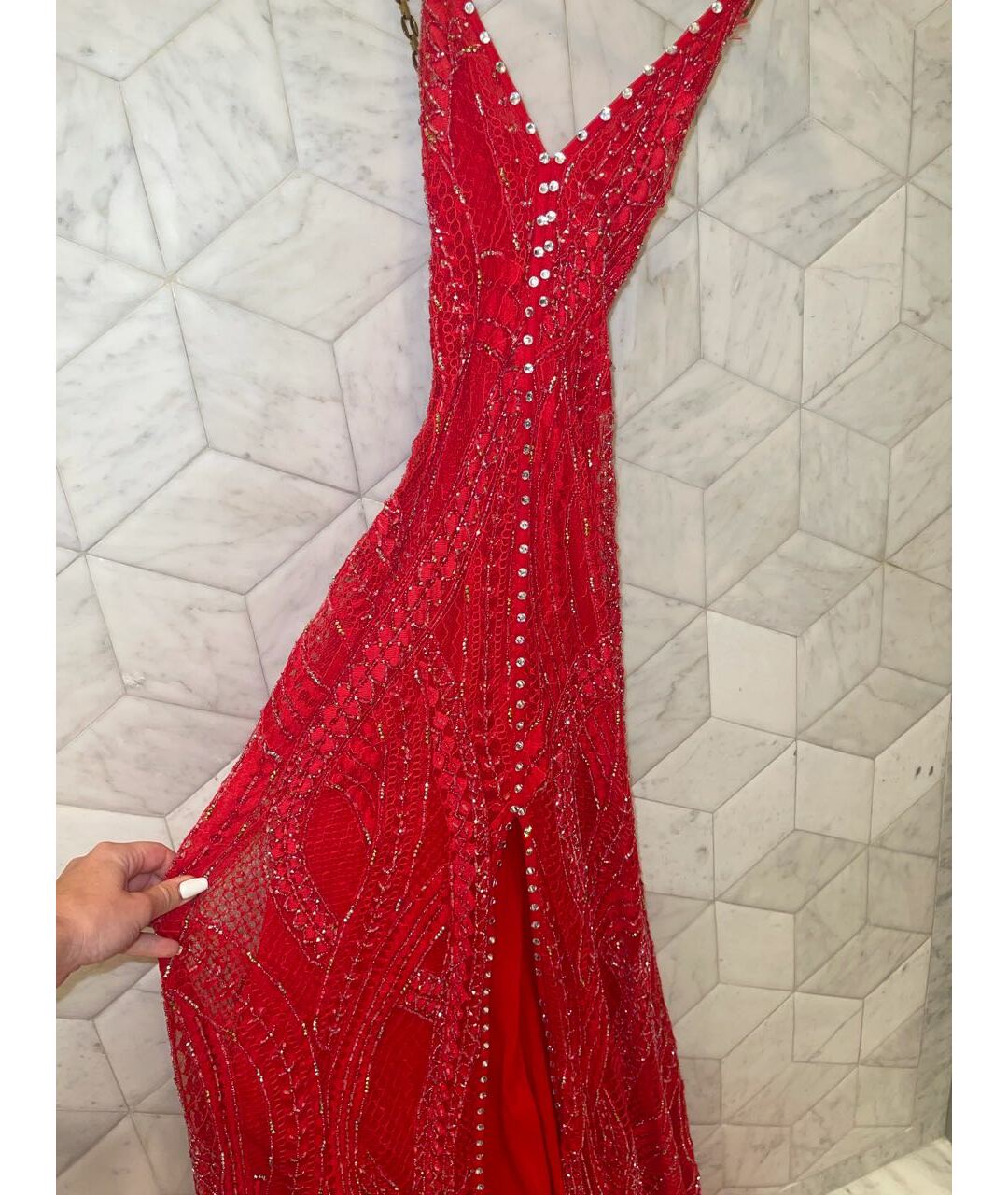 ALESSANDRA RICH Красное кружевное вечернее платье, фото 3
