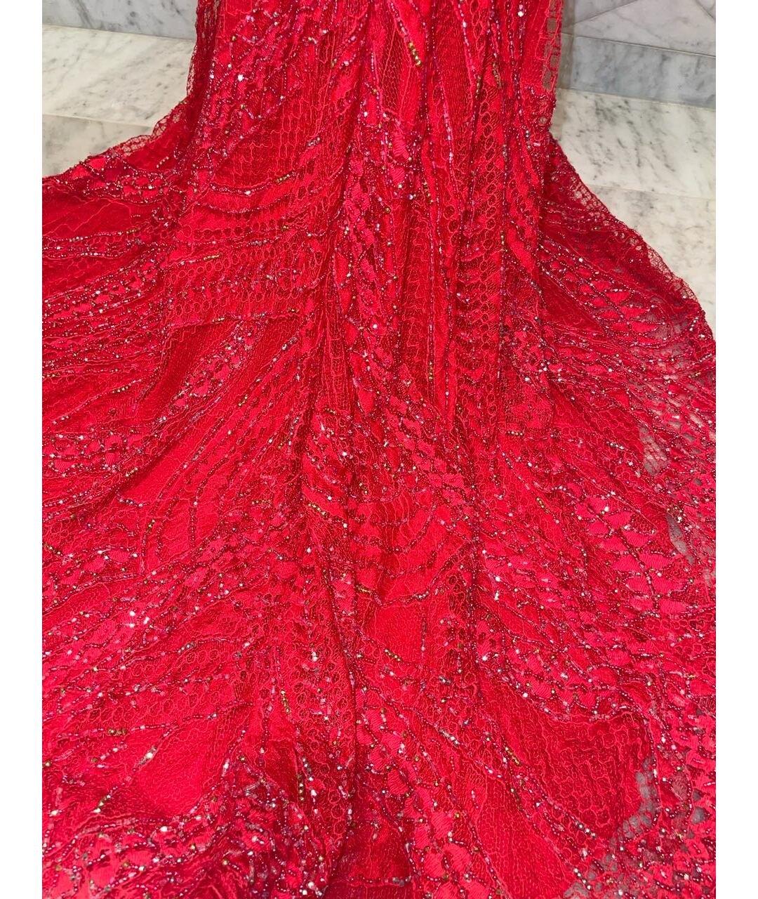 ALESSANDRA RICH Красное кружевное вечернее платье, фото 4