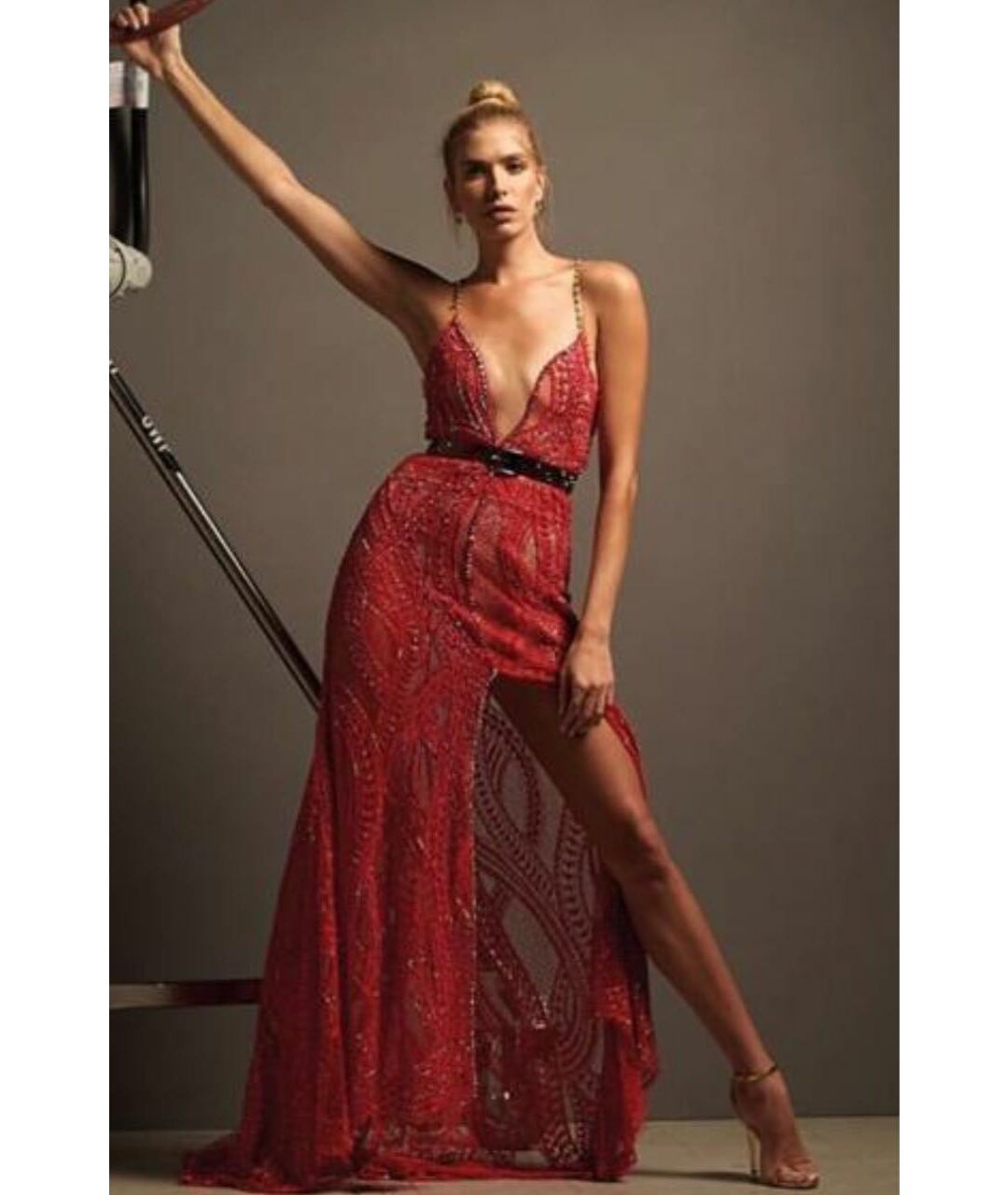 ALESSANDRA RICH Красное кружевное вечернее платье, фото 7