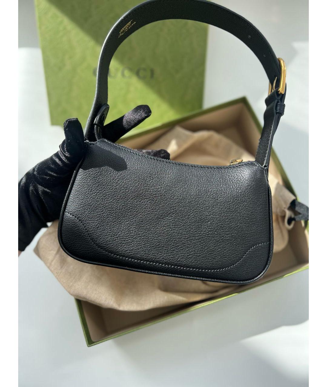 GUCCI Черная кожаная сумка с короткими ручками, фото 3
