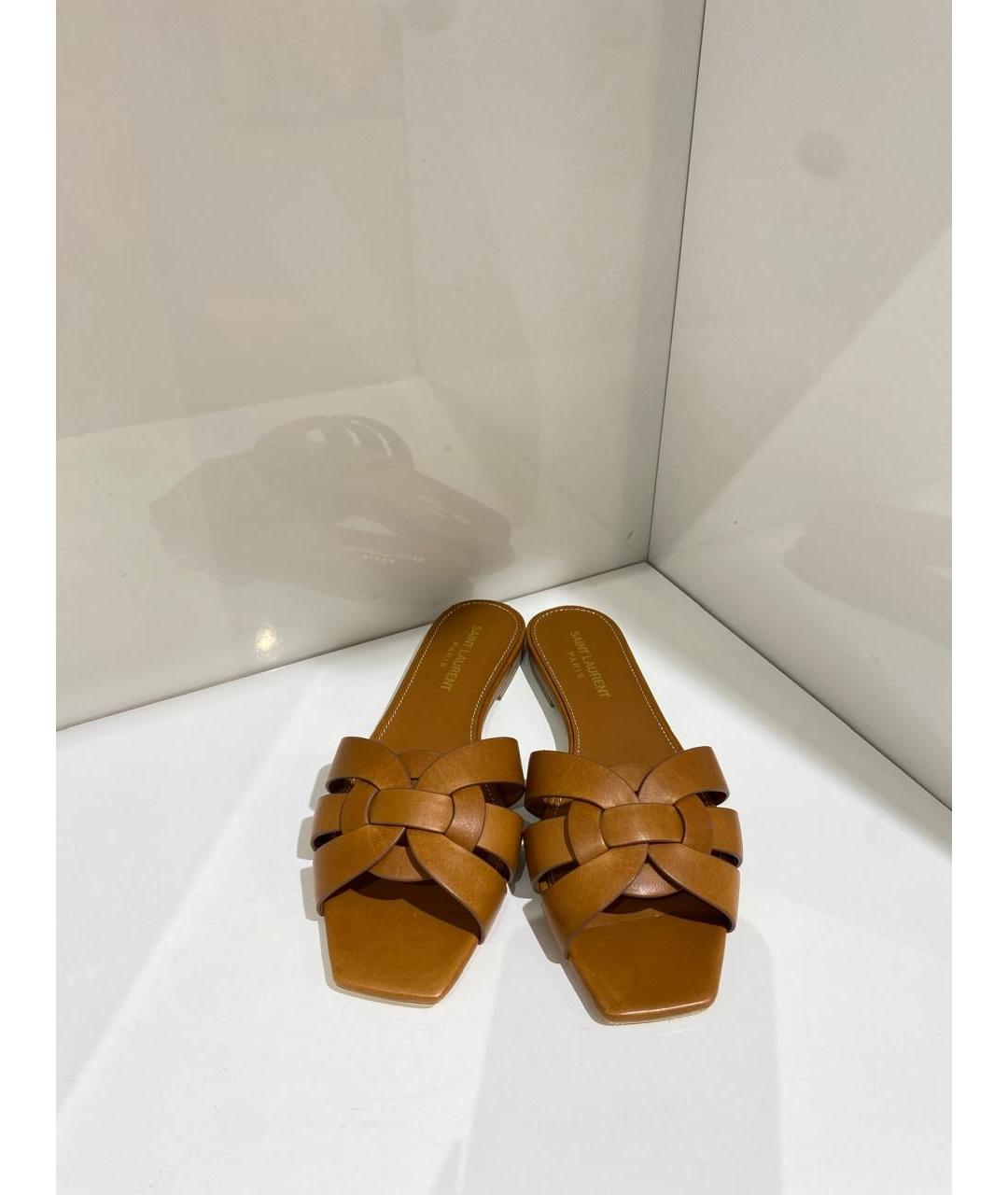 SAINT LAURENT Коричневые кожаные сандалии, фото 4