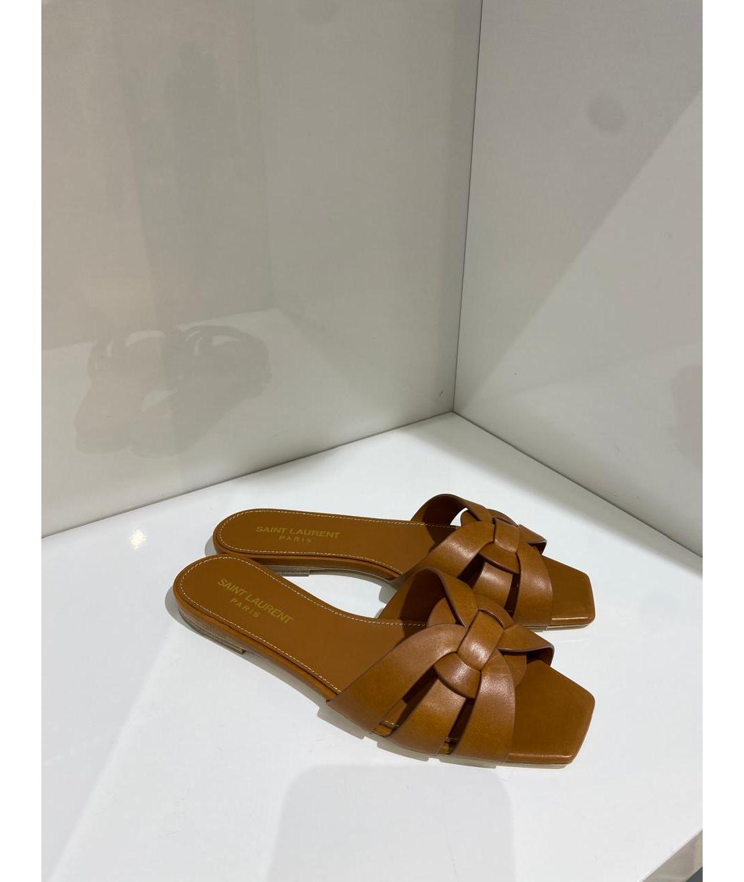 SAINT LAURENT Коричневые кожаные сандалии, фото 3