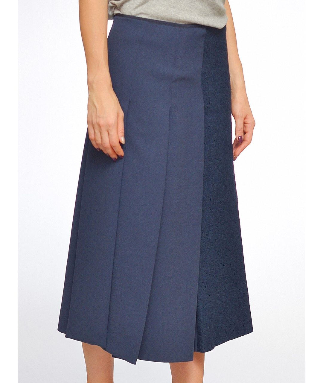 NO. 21 Темно-синяя кружевная юбка миди, фото 2