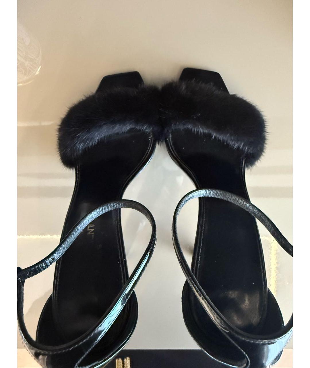 SAINT LAURENT Черные босоножки из лакированной кожи, фото 4