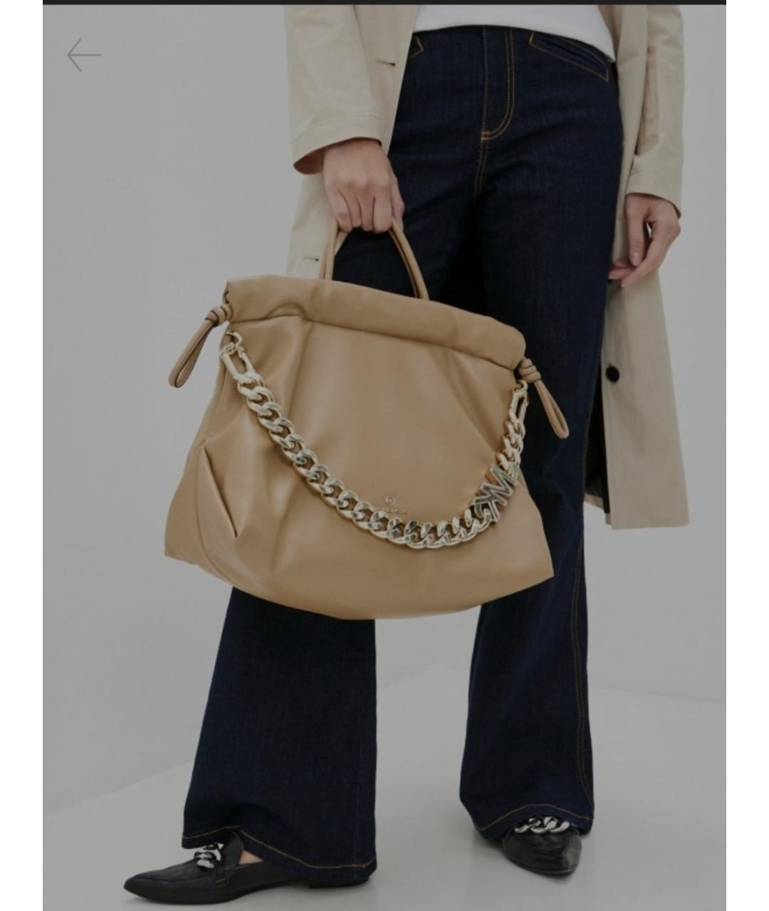 MICHAEL KORS Бежевая кожаная сумка через плечо, фото 3
