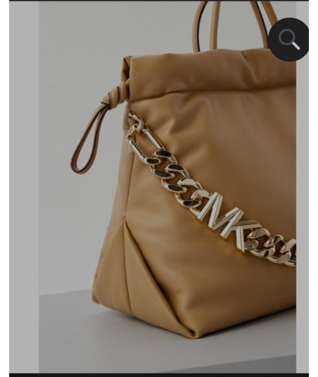 MICHAEL KORS Бежевая кожаная сумка через плечо, фото 6