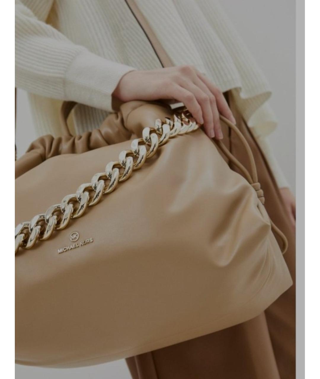 MICHAEL KORS Бежевая кожаная сумка через плечо, фото 2
