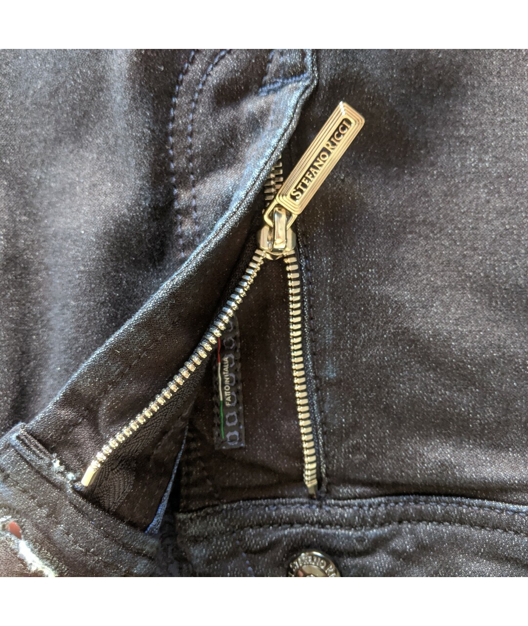 STEFANO RICCI Антрацитовые хлопковые прямые джинсы, фото 6
