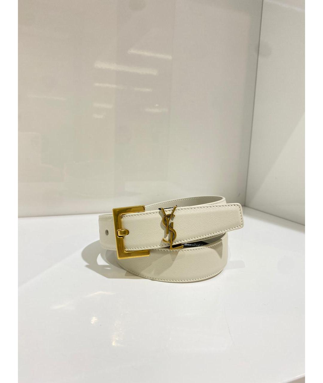SAINT LAURENT Белый кожаный ремень, фото 2