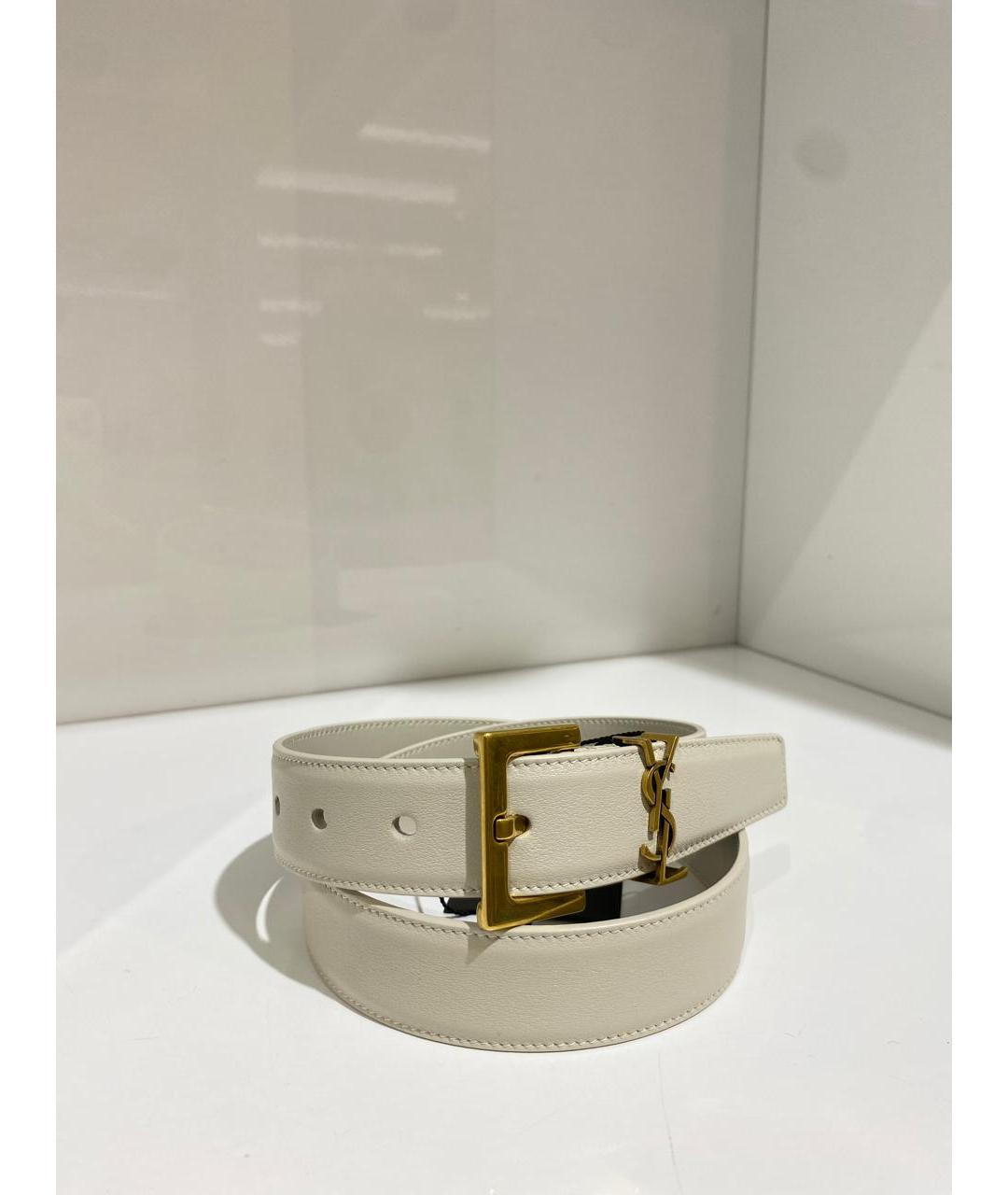 SAINT LAURENT Белый кожаный ремень, фото 3