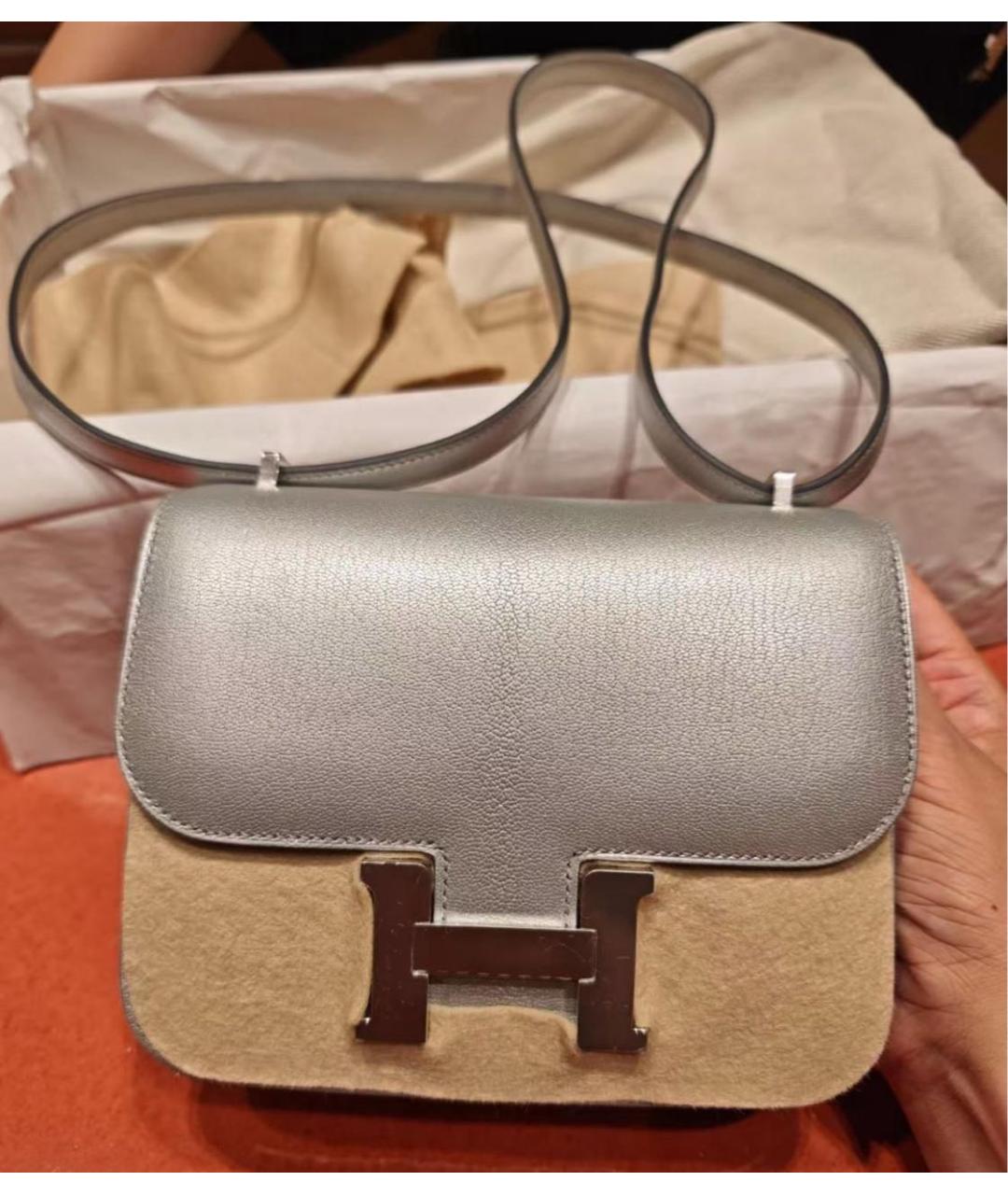 HERMES Серебряная кожаная сумка тоут, фото 3