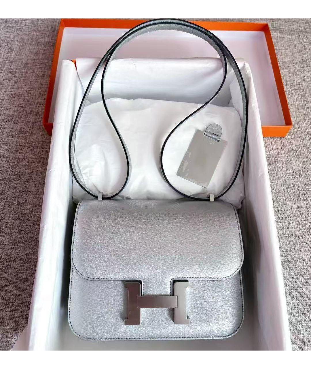 HERMES Серебряная кожаная сумка тоут, фото 2