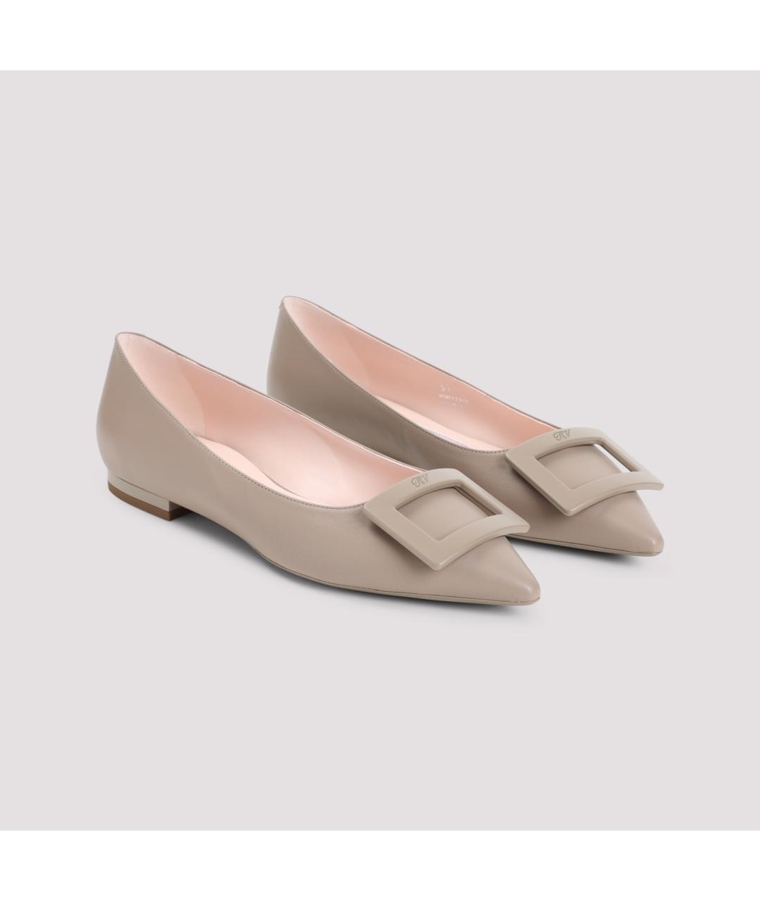 ROGER VIVIER Бежевые кожаные балетки, фото 5
