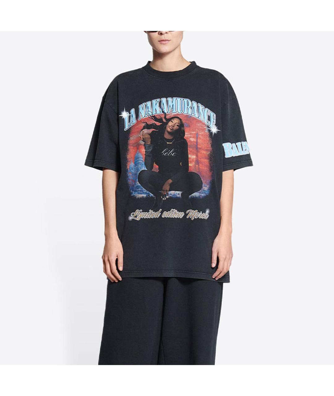BALENCIAGA Черная хлопковая футболка, фото 3