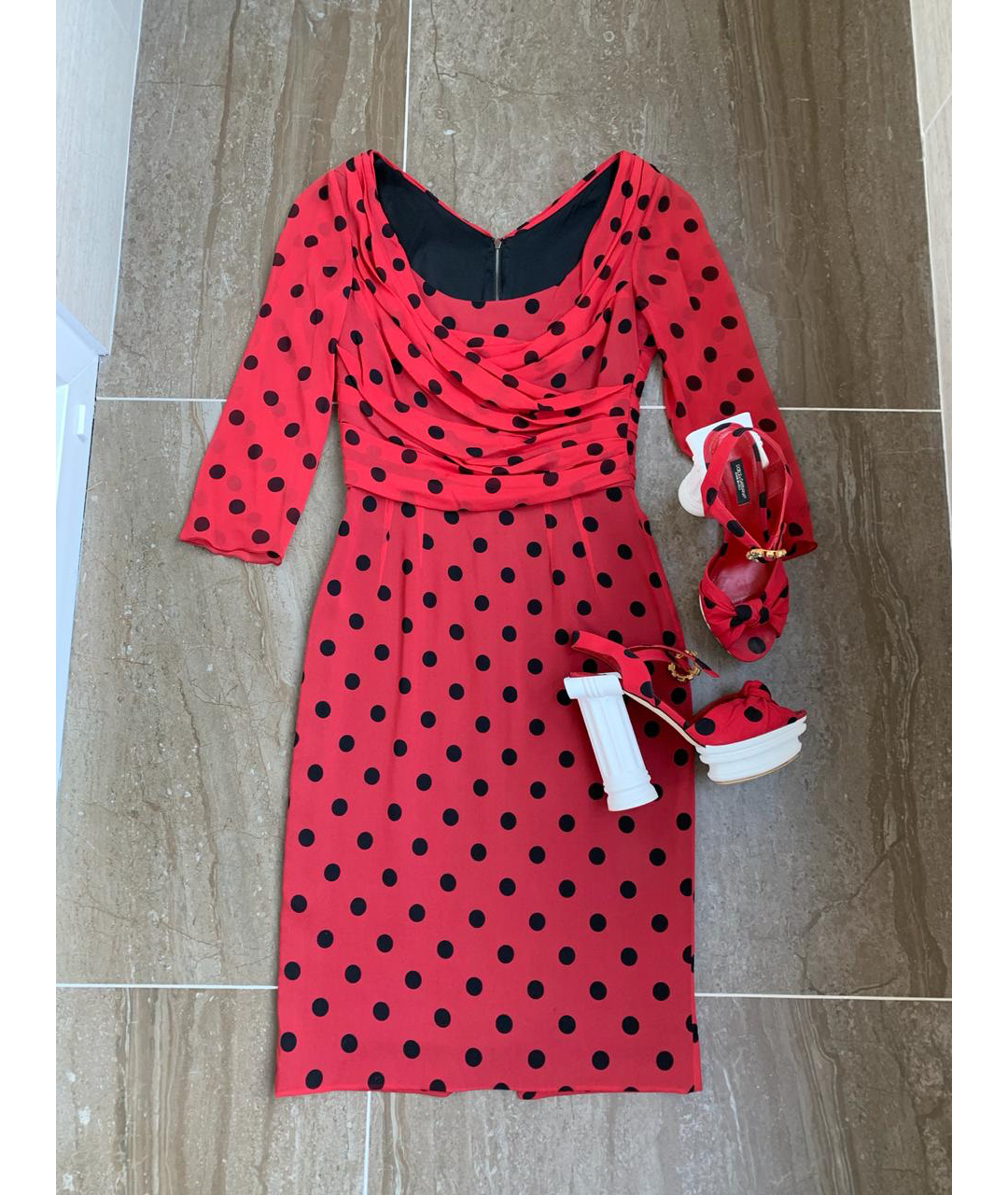 DOLCE&GABBANA Красное шелковое повседневное платье, фото 9