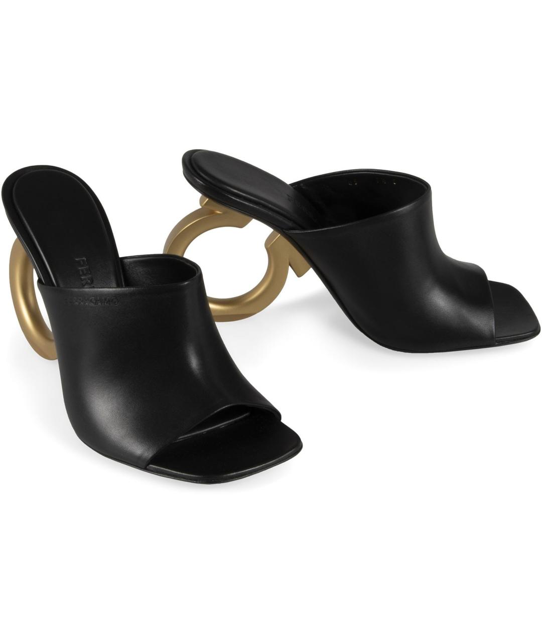 FERRAGAMO Черные кожаные сабо, фото 3