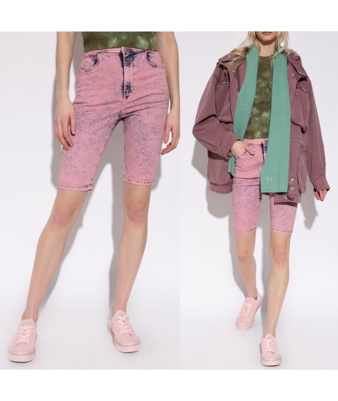 DIESEL Розовые хлопко-эластановые шорты, фото 3