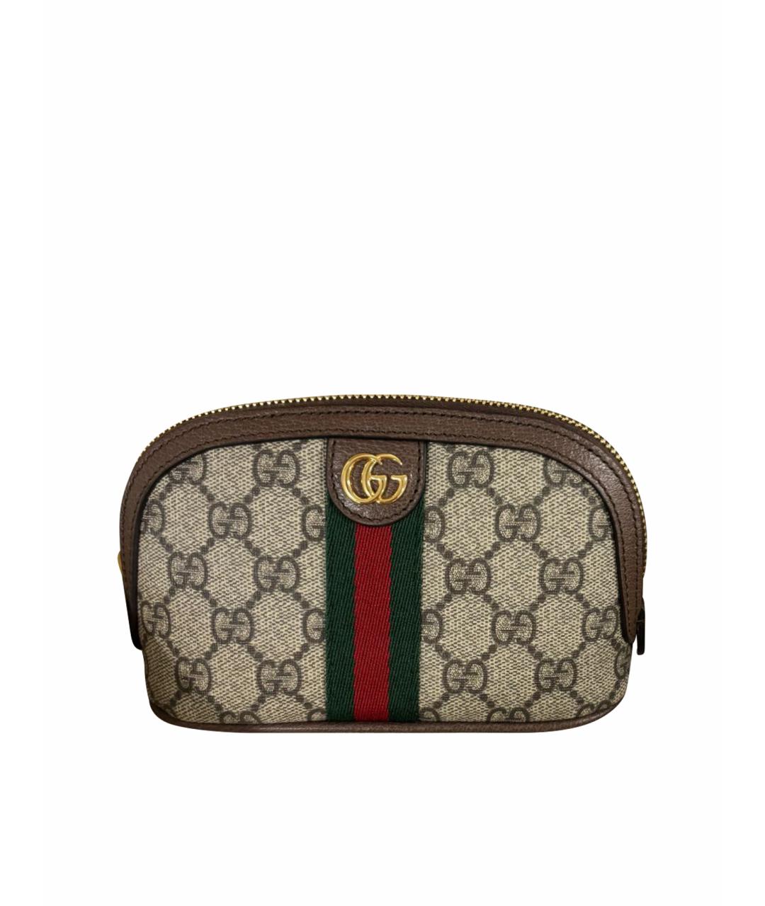 GUCCI Бежевая кожаная косметичка, фото 1